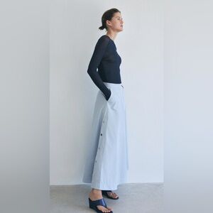 Zara Light Blue Maxi Skirt with Button Detail